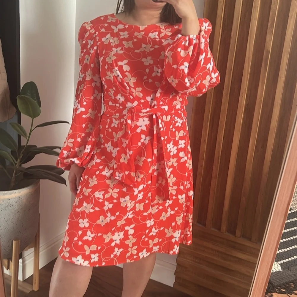 ELIZA J Floral Belted Ballon Sleeve Dress. Size 6